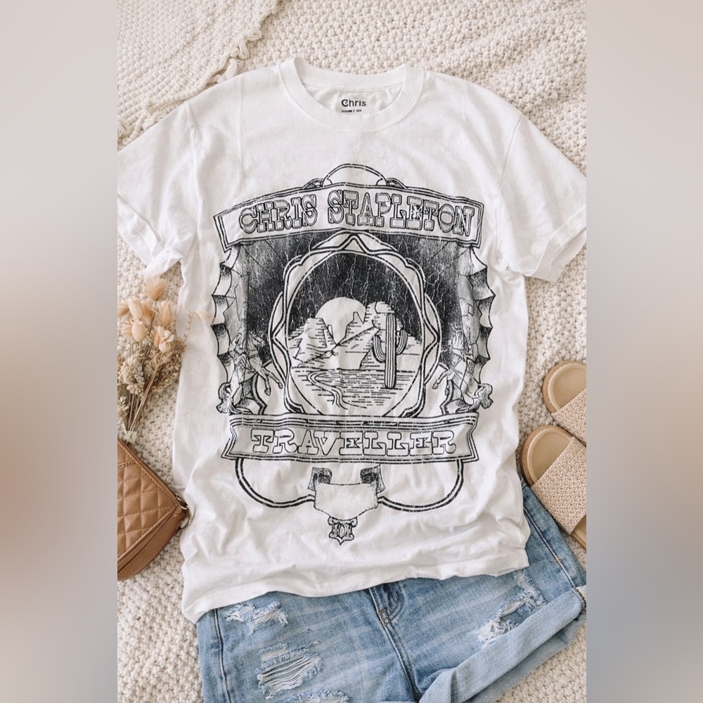 Chris Stapleton Buckle White Short Sleeve Band Tee - Women’s Size S NWT